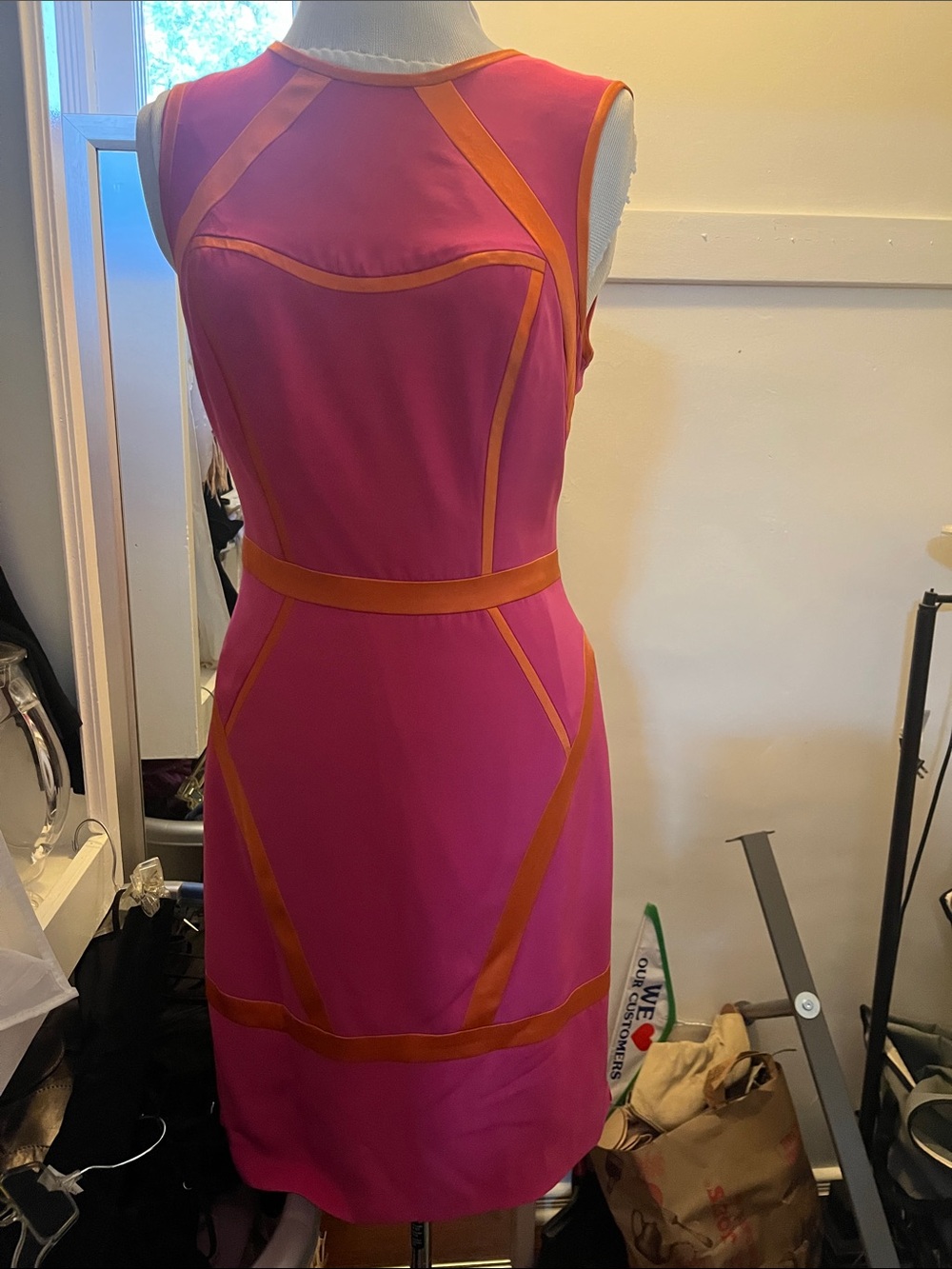 Nicole Miller Pink Sheath Dress with Orange Trim